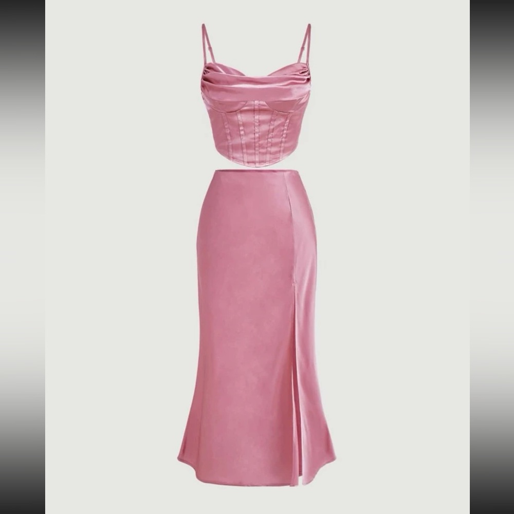 NEW Satin Cami Top & Split Thigh Skirt Set